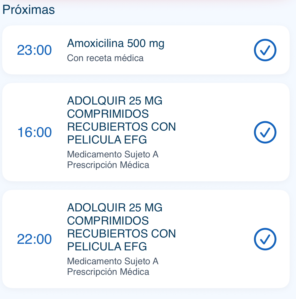 Pantalla de pendientes en myDose